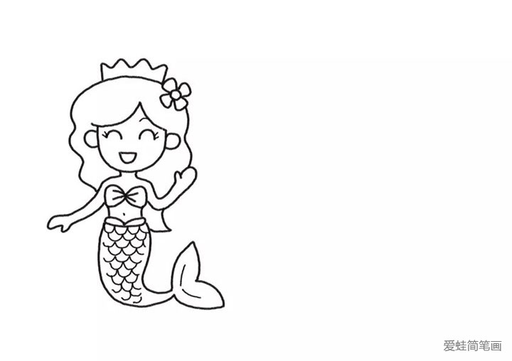 3.画出美人鱼的头发、公主皇冠及鱼鳞。