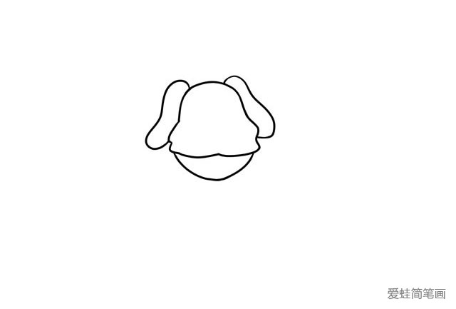 2.画出狗狗的下巴和两只大耳朵。