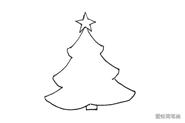 第三步：接着用弧线将它们连接起来，形成圣诞树的外形。