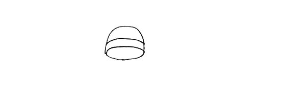 第二步：上面画上一个半圆，中间加上一条弧线。