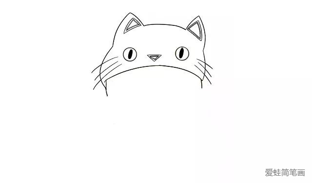 3.然后画出猫咪的胡须， 两边的数量相同。