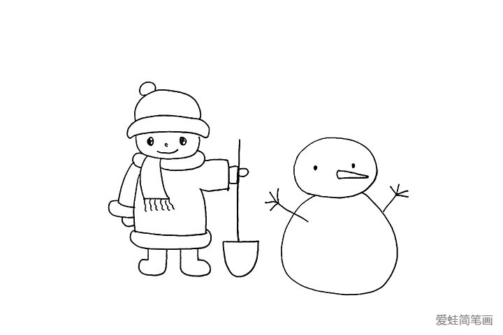 第十五步：用树杈代替雪人两侧的手臂。