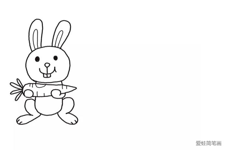 2.画出兔子的耳朵、身体和脚。