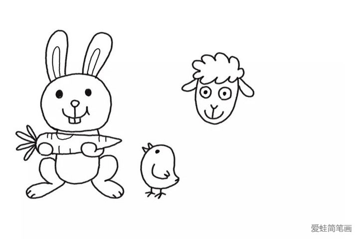 4.开始在右边画小绵羊的头。