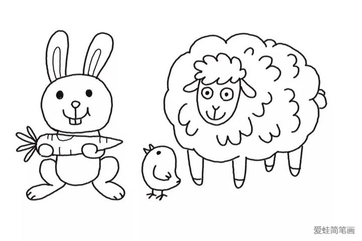 5.接着画出小绵羊的身体和脚。