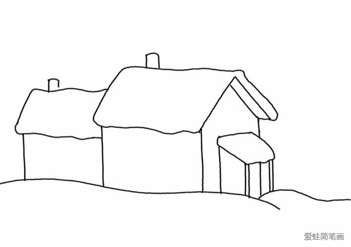 3.同样的方式画出另外一座房屋、烟囱和地面。