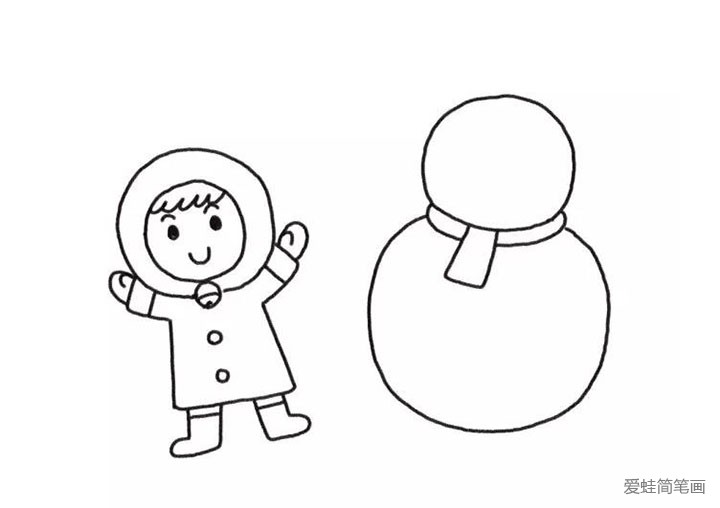 4.在右边画出雪人的轮廓。
