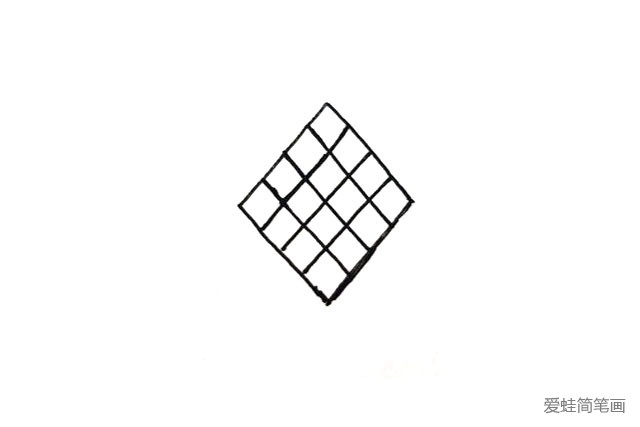 2.在菱形内画上等分的线，左三条右三条，形成网格。