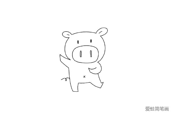5.画小猪的肚脐和尾巴。