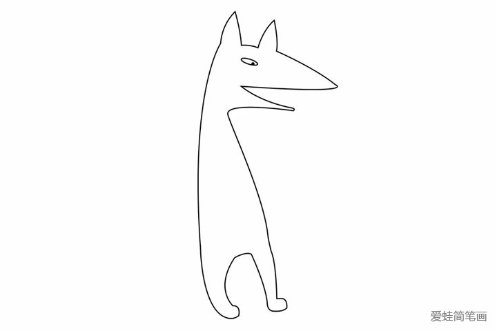 3.接下来我们画大灰狼长长的身体，还有它的两只脚。