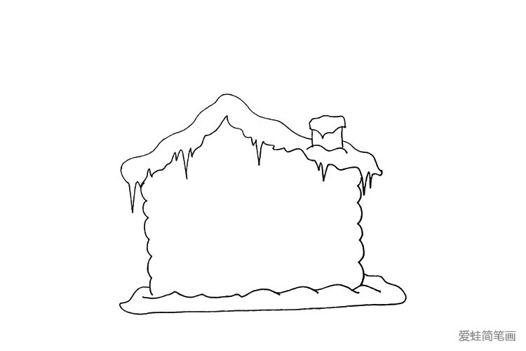 第六步.画出房屋的底座以及边上的积雪。