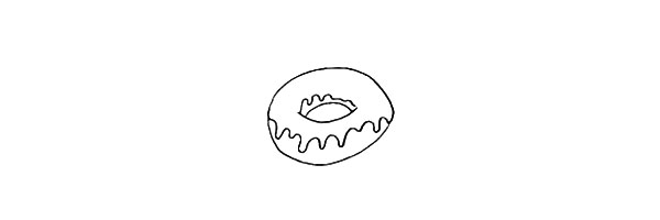 第四步.用线条画出甜甜圈顶部的果酱部分。
