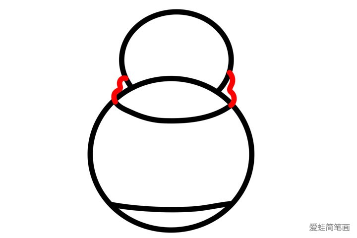 步骤3.在两个圆的交接出画两个类似数字3的形状。