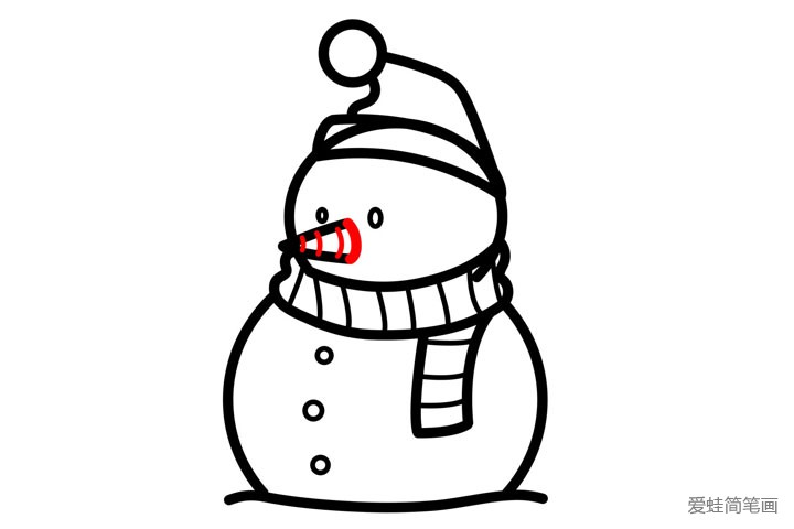 步骤9.画雪人的胡萝卜鼻子。