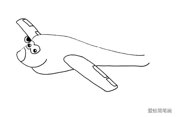 5.然后画出另一侧的机翼和飞机的下面的机身。