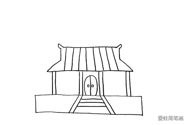 6.接着在屋檐的两边再画上两根柱子。