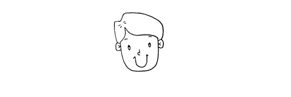 4.在画上他U形微微笑的嘴巴和高高的鼻头。