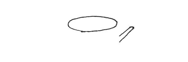 1.先画上一个椭圆，旁边画上一根小树枝。