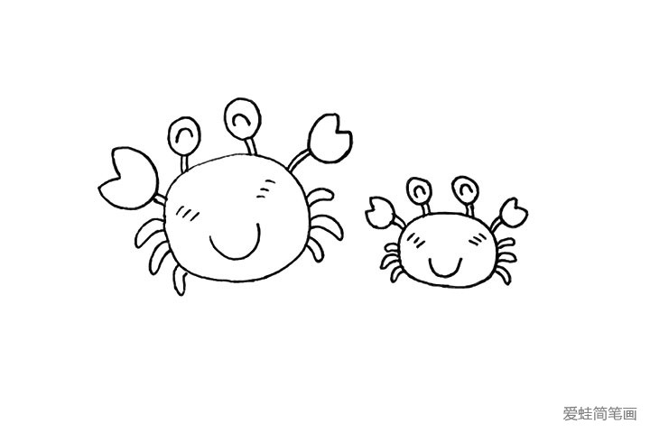 6.用同样的画法在旁边画一只小的螃蟹。