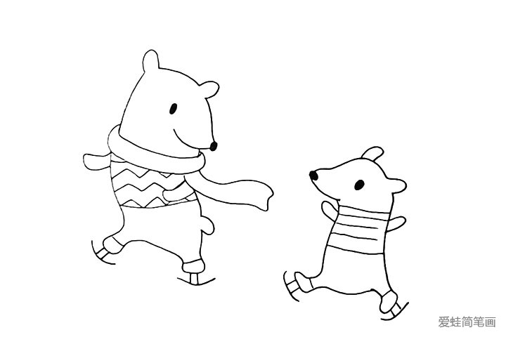 10.同样的画法也给小北极熊画上溜冰鞋。