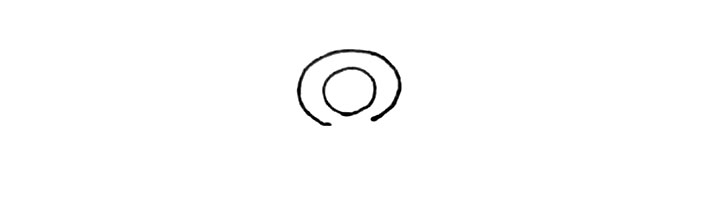 1.先画上两个圆形，外面的圆形下面不要连接。