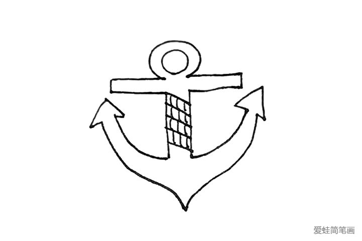5.船锚中间的部分再画上几条斜线和短线作为绳索。