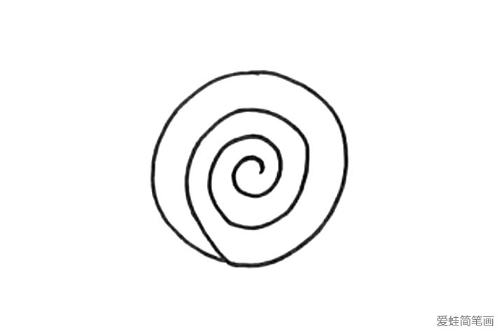 2.接着在里面画螺旋，完成蜗牛的壳。