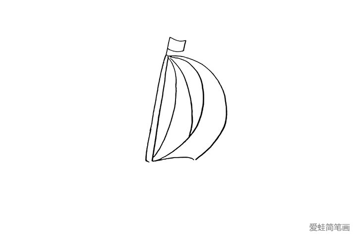 3.围绕字母D用弧线画出船帆的轮廓。