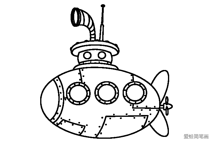 卡通潜水艇简笔画1