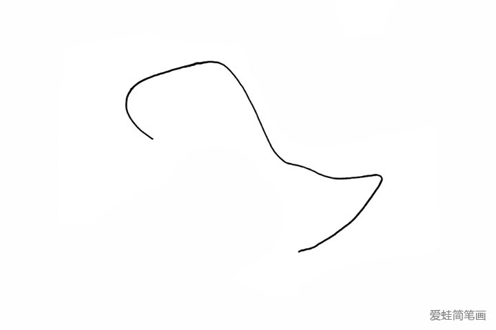 1.首先画一条曲线作为恐龙头部和背部。