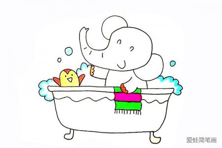 爱洗澡的小象简笔画教程