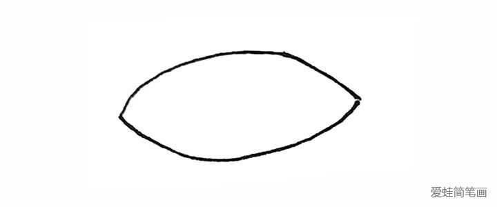 1.先画上两条弧线，形成两头尖的椭圆形。