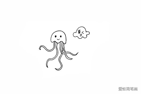 7.我们画出第二只水母可爱的表情。