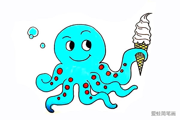 拿着冰激凌的章鱼怎么画
