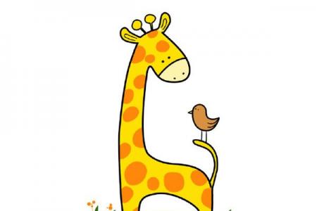 儿童学画长颈鹿和小鸟简笔画