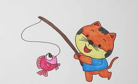 小猫钓鱼简笔画