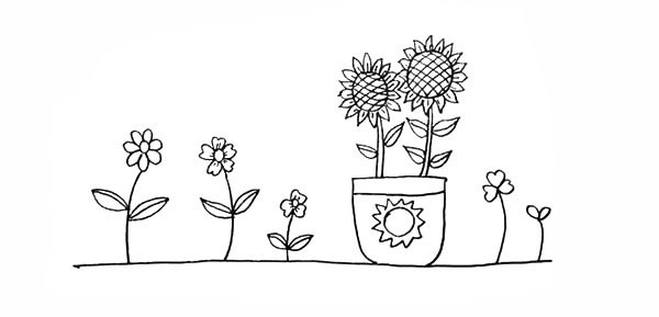 盆栽向日葵的简笔画