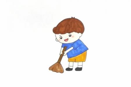扫地的小男孩怎么画