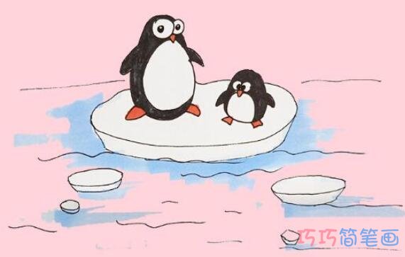 教你怎么画两只小企鹅简笔画
