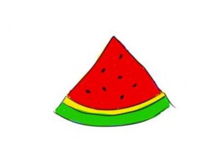 切开三角状的卡通西瓜怎么画涂色