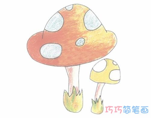 手绘彩色蘑菇简笔画