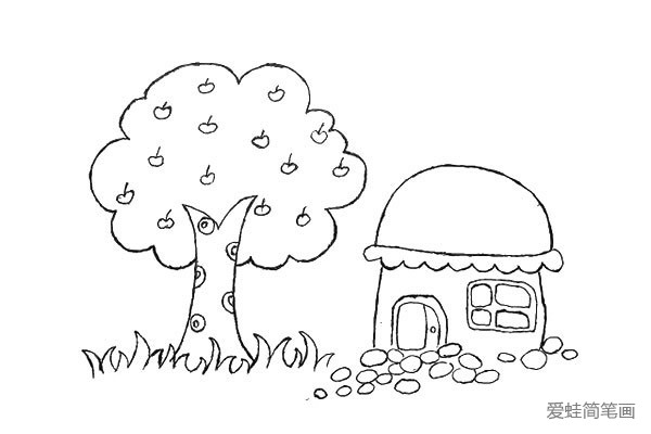 风景画房子和树简笔画图片