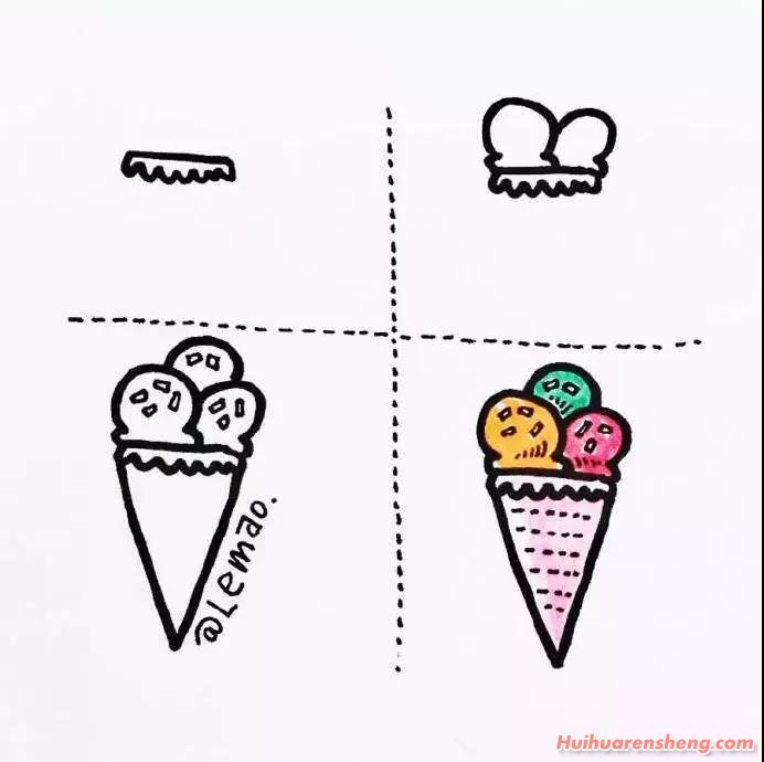 4种不同的冰淇淋简笔画