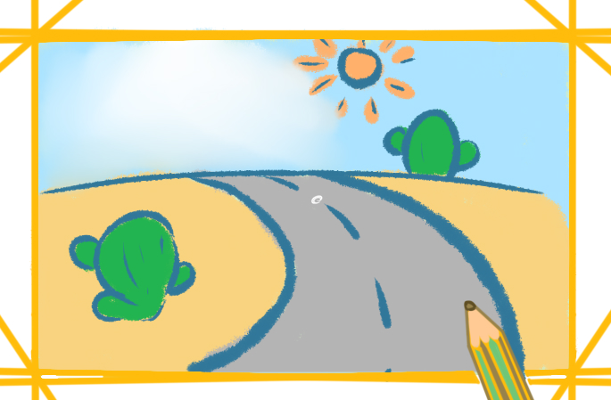 沙漠里的公路简笔画