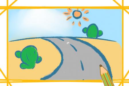 沙漠里的公路简笔画