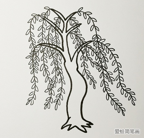 简单又好看的柳树简笔画