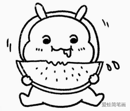 可爱胖兔子吃西瓜简笔画