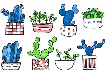 仙人掌小花盆栽植物简笔画图片
