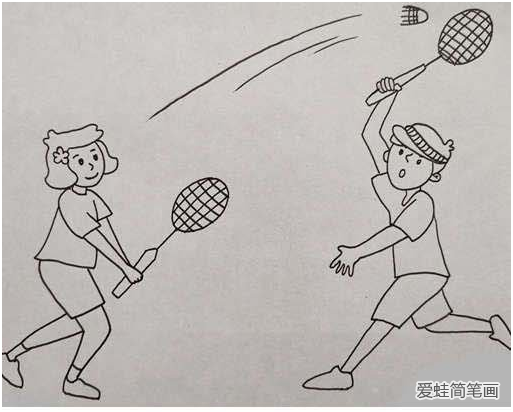 儿童画打羽毛球简笔画