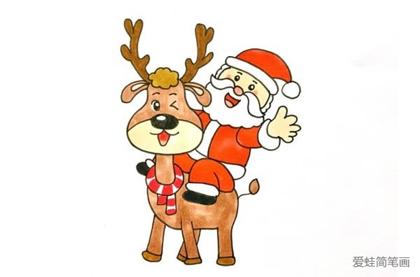 圣诞老人骑麋鹿的简笔画